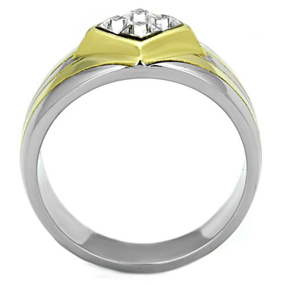 ARTK1610 Men's .72 Ct Princess Cut Simulated Diamond Two Tone Stainless Steel Ring Sz 8-13